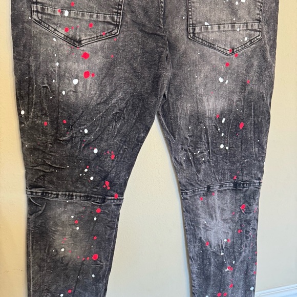 Blind Trust Black Jeans Paint Splatter Slim Fit Red And White 38x34 Hip Hop NEW - Picture 10 of 16